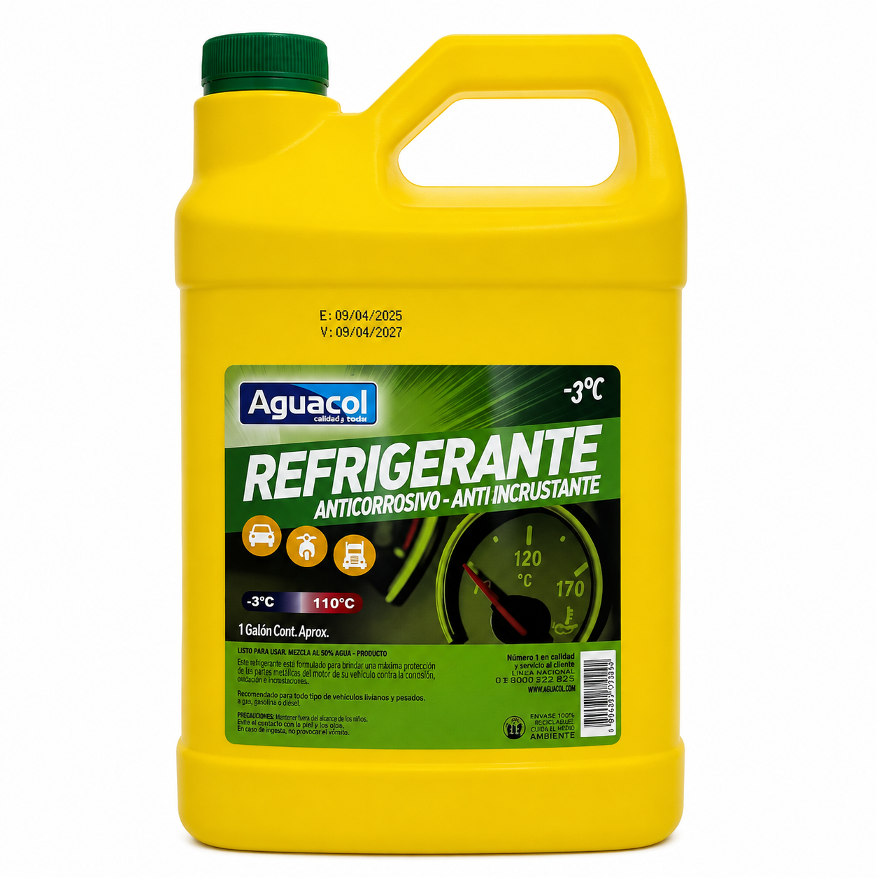 Anticongelante Y Refrigerante Aguacol -3º Verde 4lt Amarillo