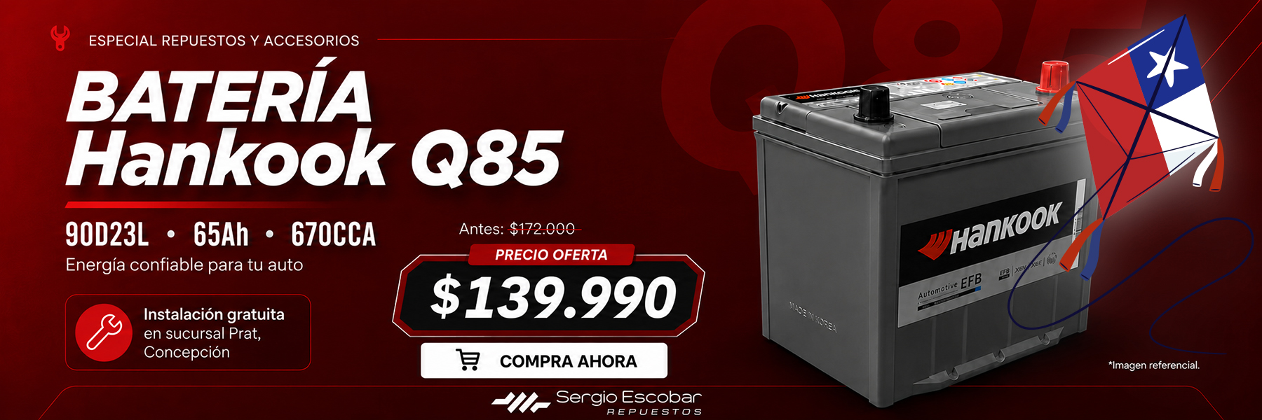 Batería Hankook Q85 65AH 670CCA