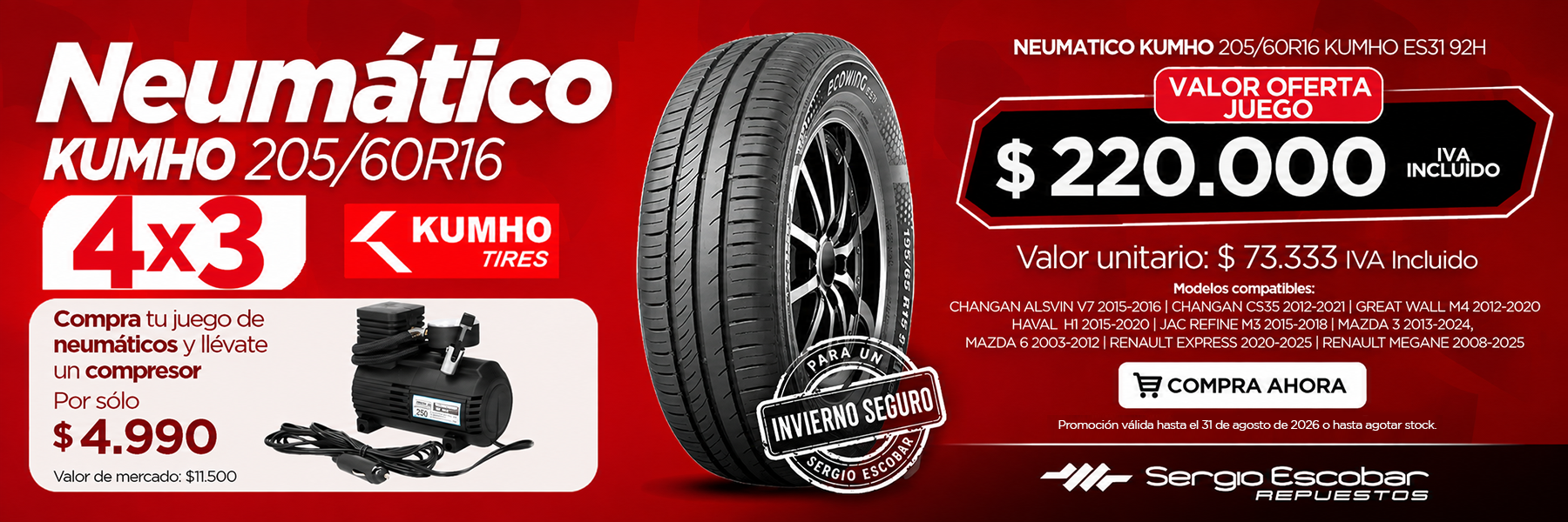 Kumho 205/60R16 ES31 Pack 4x3