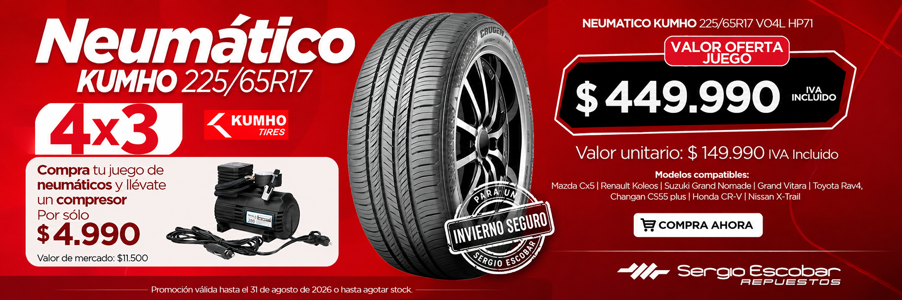 Kumho 225/65R17 HP71 Pack 4x3